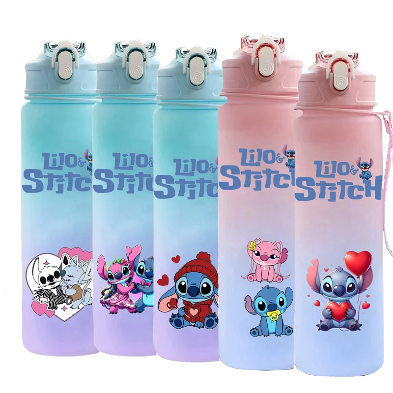 Disney Lilo Stitch Gradient Color Water Cup Stitch Simple Rope Lifting Space Cup Student Scale Straw Cup Sports Water Bottle