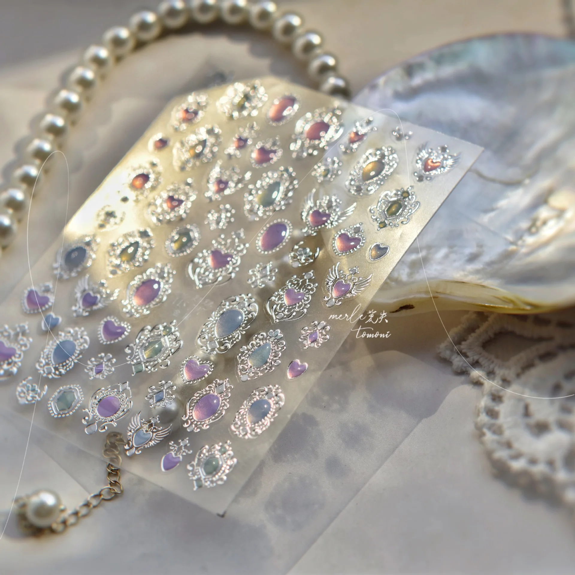 キャッツアイ 5D グラデーション ヨーロッパ風 ラブハート ジェム ウィング クリスタル 幾何学模様 カラフル セルフ接着 ネイルアート ステッカー マニキュア デカール