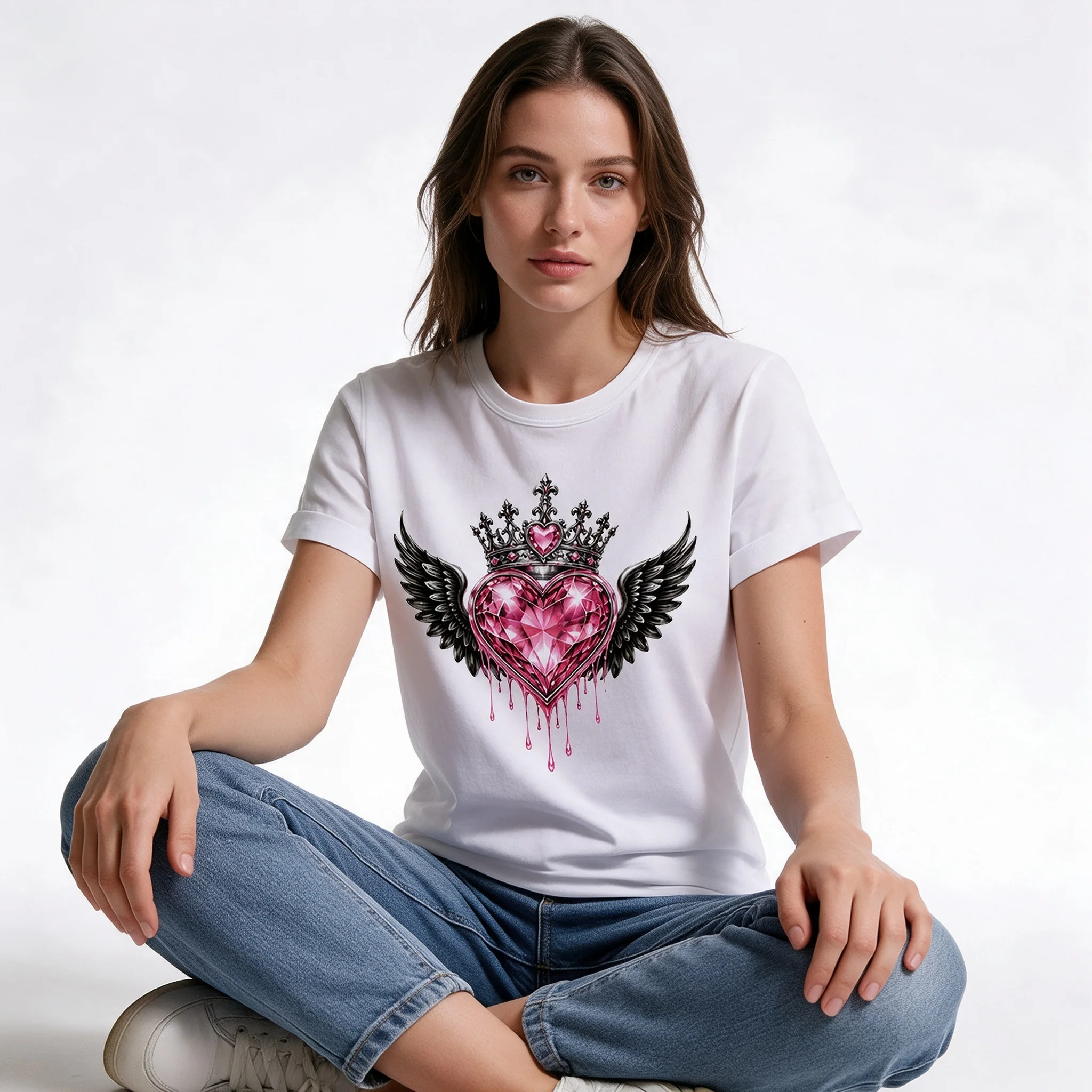 Heart Shape Wings Print Graphics Short Sleeve Casual TShirts Women T-shirts Y2K Tops Ropa De Mujer Spring Summer Tees Femme 2027