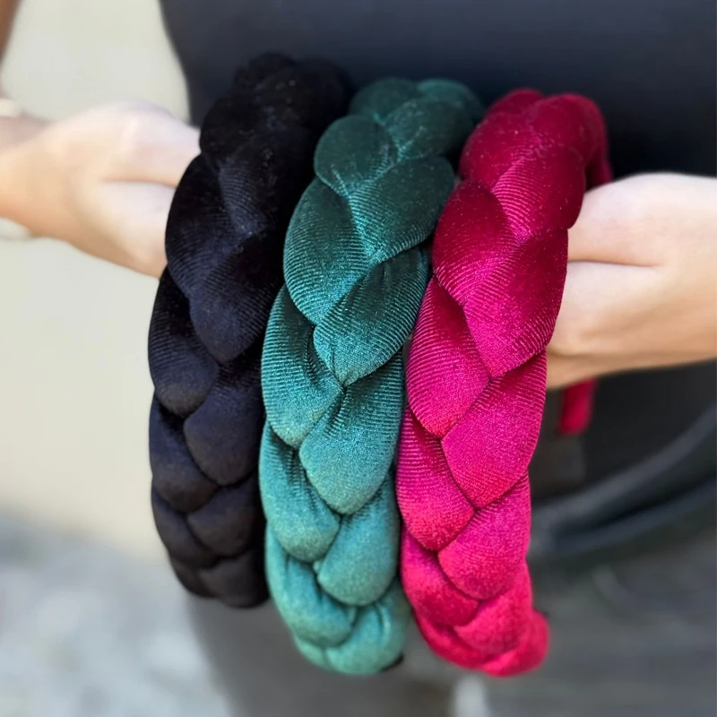 

Высококачественная бархатная повязка для волос с косой, противоскользящая повязка для волос с широким краем, повязка на голову, простые головные уборы, аксессуары для волос для женщин и девочек