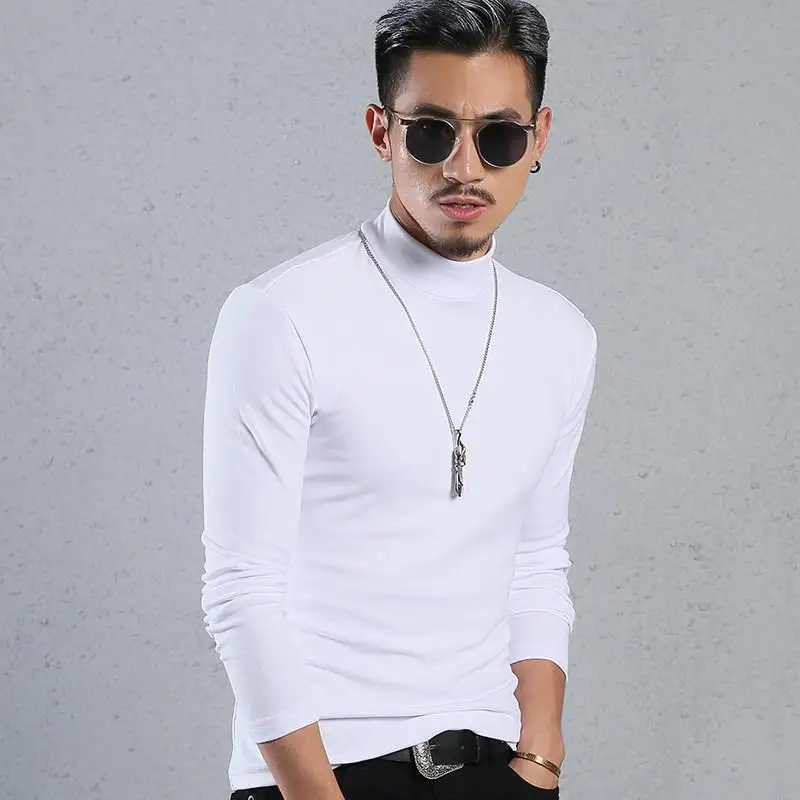 

Slim Fit Long Sve Men's T-irt f High Collar Base irt Color Trendy Inner Wear Casual Faion Spring Autumn