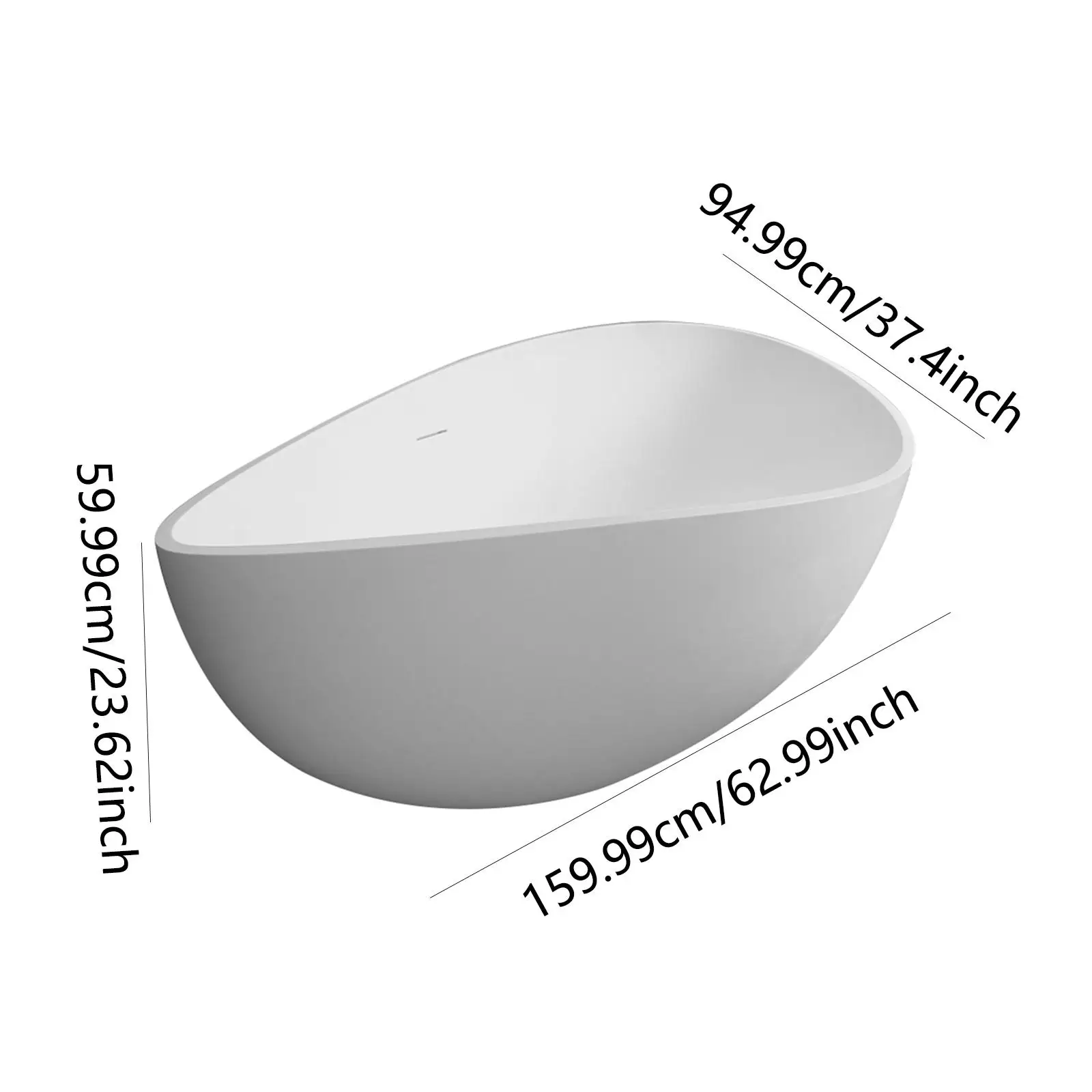 حوض استحمام ذو سطح صلب قائم بذاته مقاس 63 بوصة، راتنج حجري