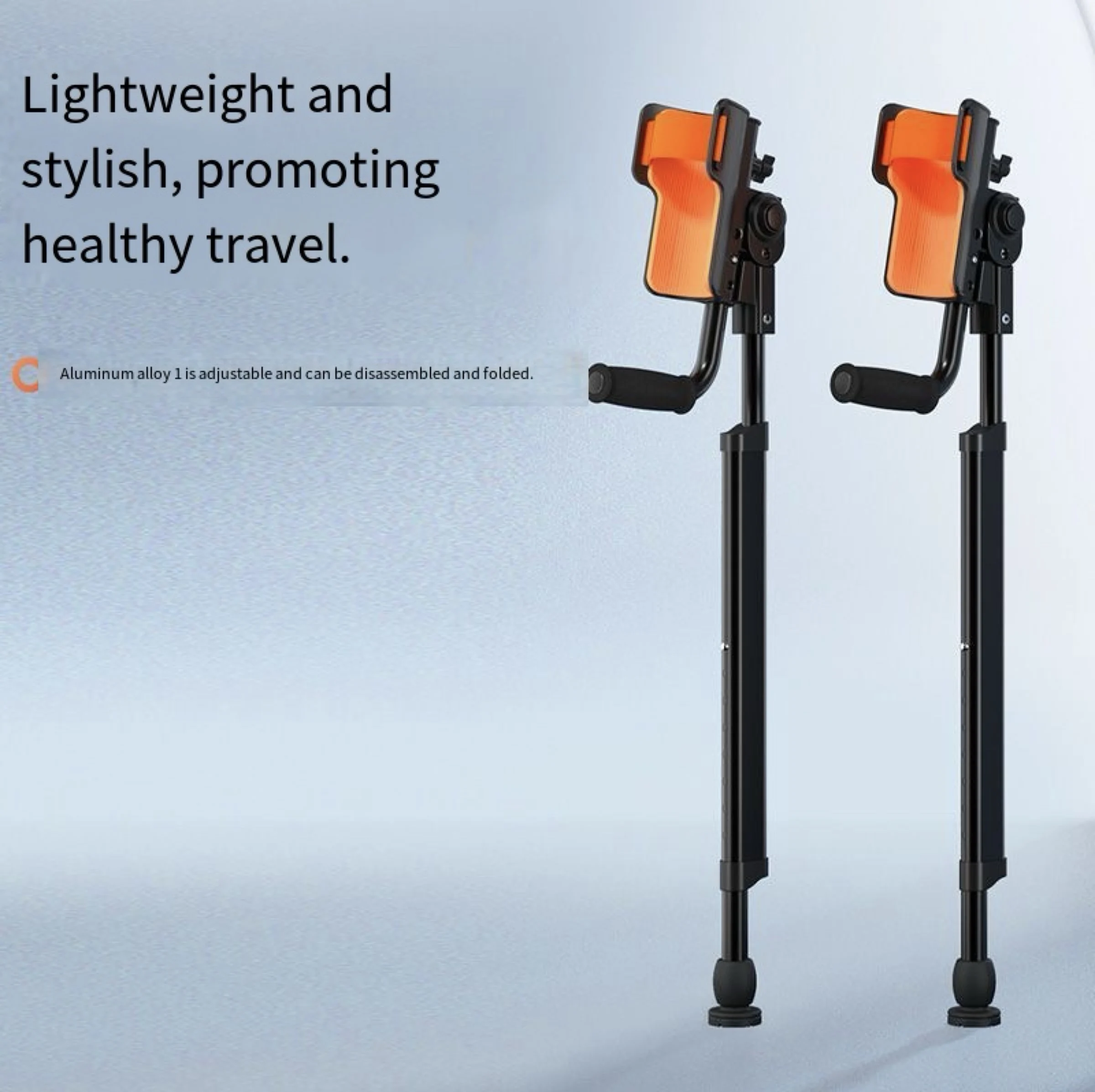 New Elbow Crutch, Adult Forearm Adjustable Height 100kg Load Aluminum Alloy Folding Mobility Stick, for Ankle Fracture Recovery