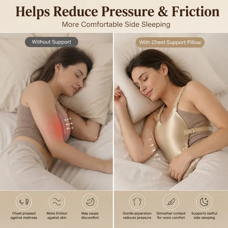 Wearable Chest Support Pillow for Women Side Sleeper Soft Breast Separator Cushion Adjustable Strap Sleeping Comfort Pad
