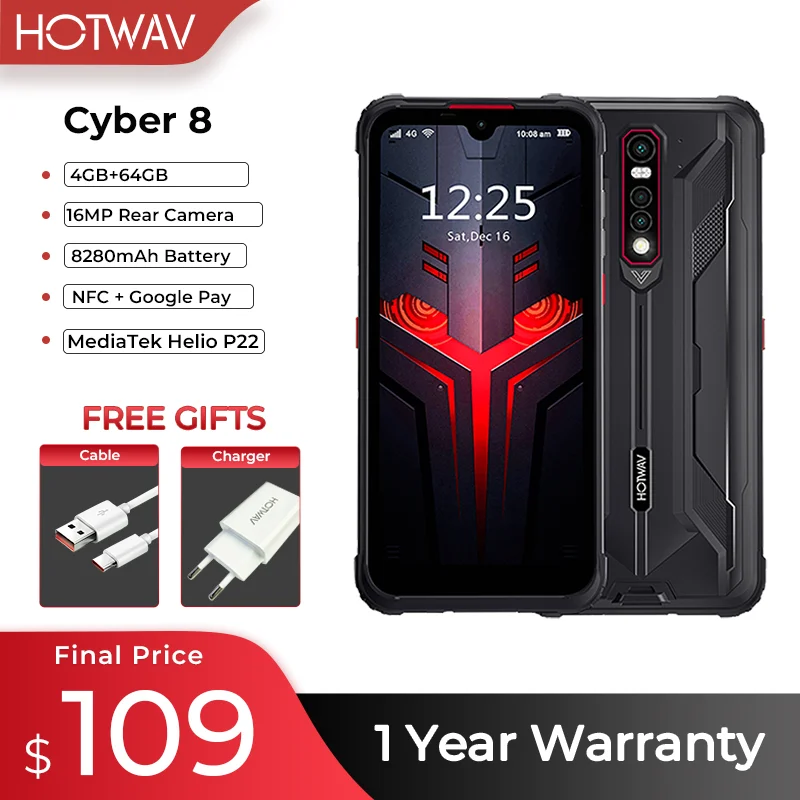 

HOTWAV CYBER 8 6.3'' NFC Supported Mobile Phone 4GB 64GB Waterproof Cellphone 8280mAh 16MP Camera Android 11 Rugged Smartphone