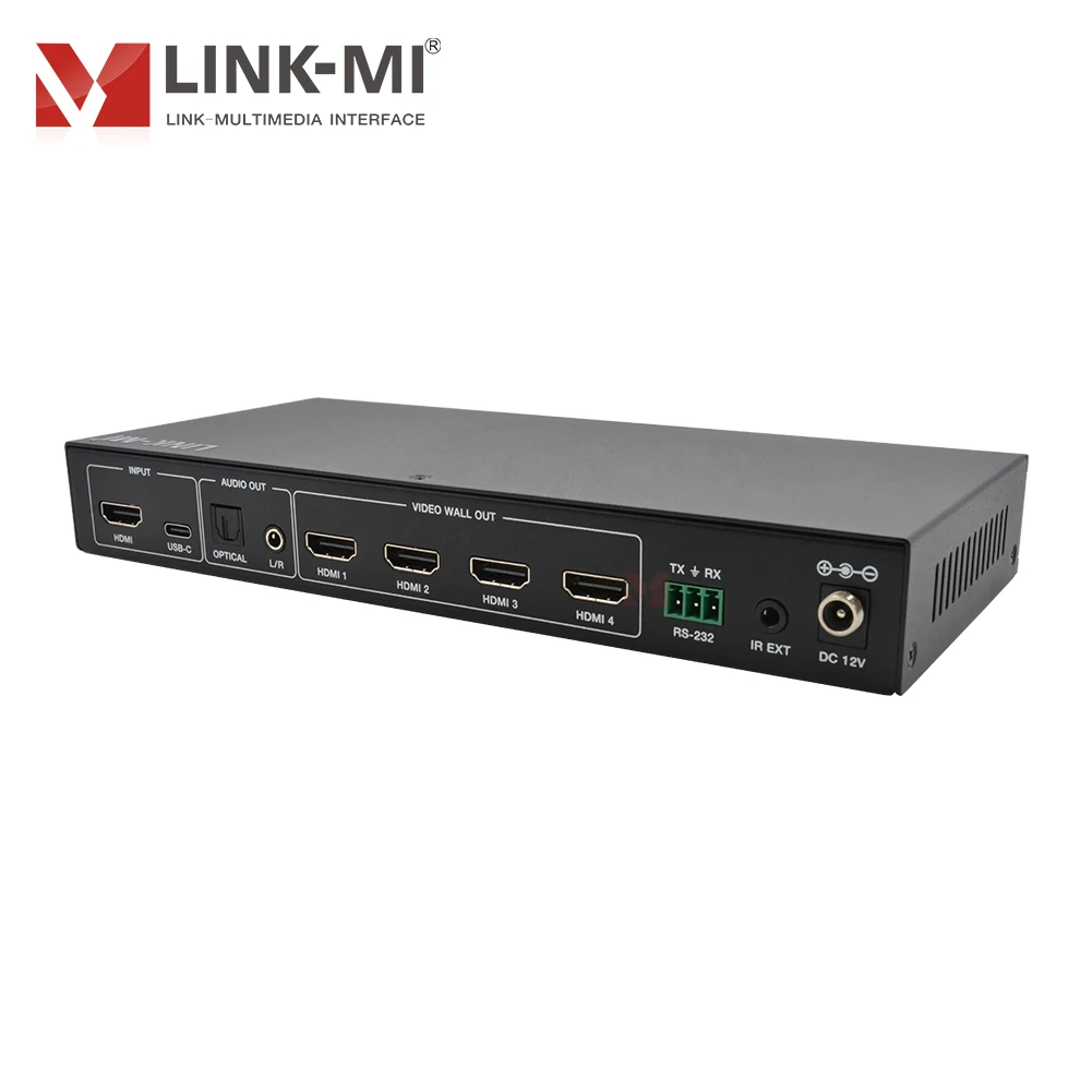 وحدة تحكم حائط فيديو HDMI 1X4 تدعم مدخل USB-C والصوت وRS232 تدعم الصوت البصري وإخراج إزالة تشكيل الصوت التناظري L/R