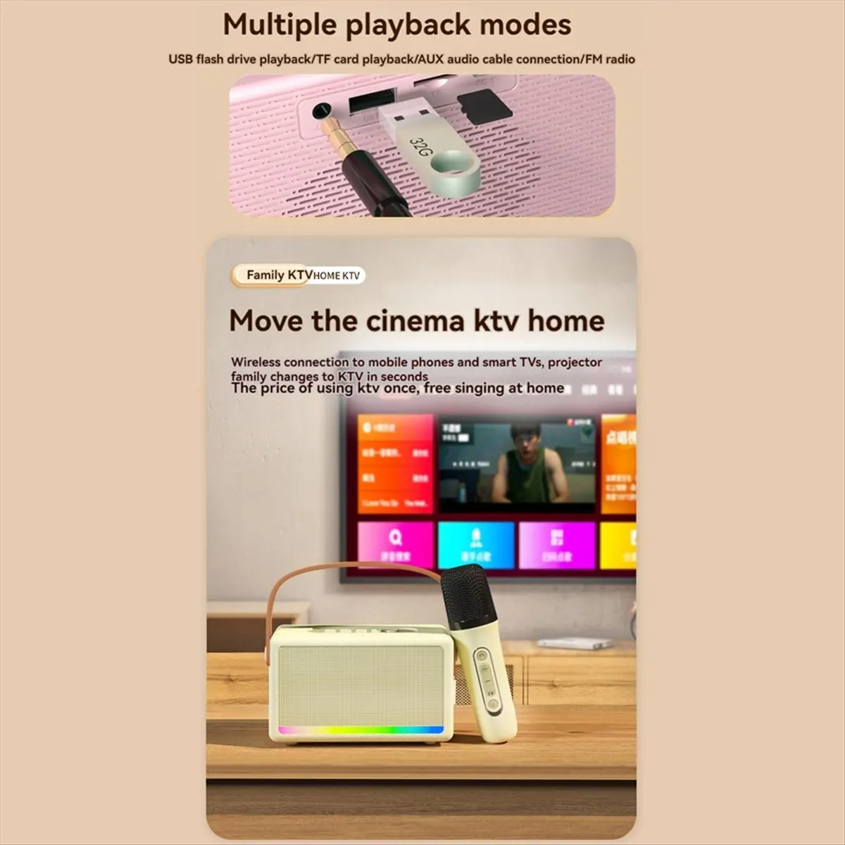 t28c-カラオケマシン-子供-大人用-ミニポータブル-bluetooth-カラオケスピーカー-ワイヤレスマイク-ledライト付き-宴会用-e