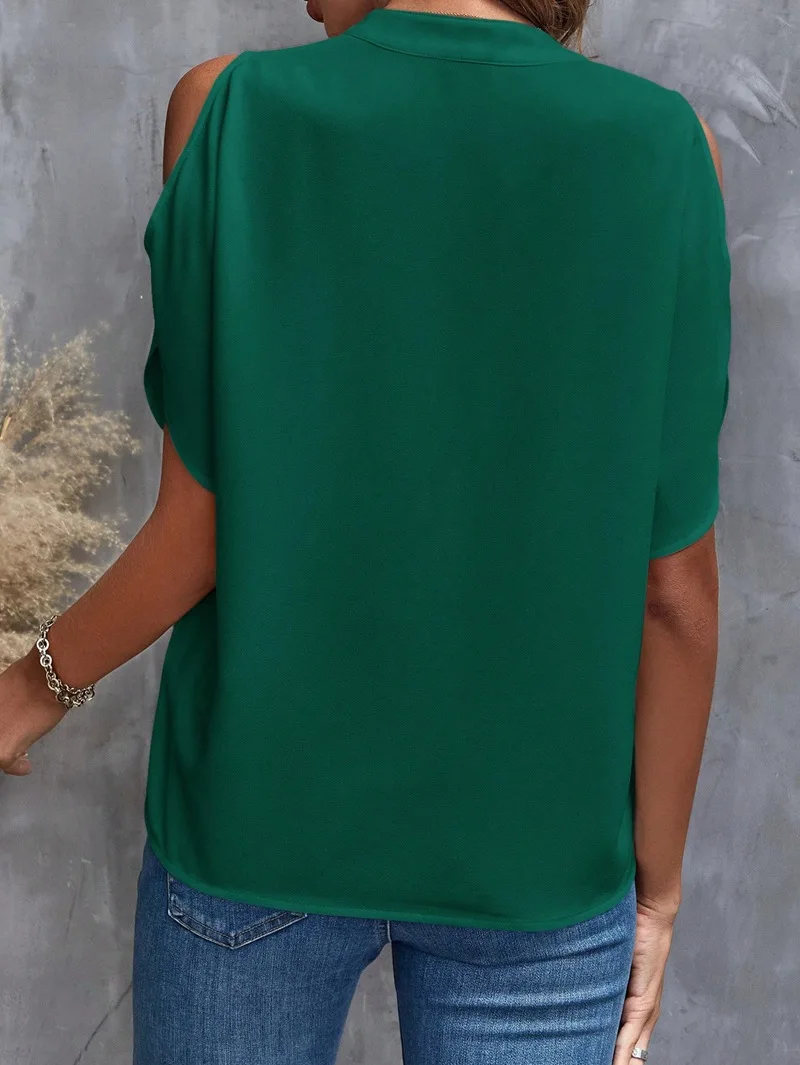 Sexy Off-Shoulder Kurzarm-Tops, Blusen, Büro-Damenmode, Frühling-Sommer-Mode, Lässiges Einfarbiges T-Shirt für Frauen – Detail 10
