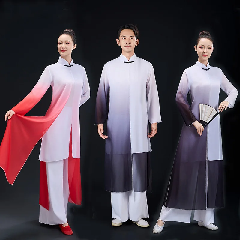 

New Classic Performance Costume for Men Women Elegant Tai Chi Dance Costumes Ink Painting Sword and Fan Dance Dress