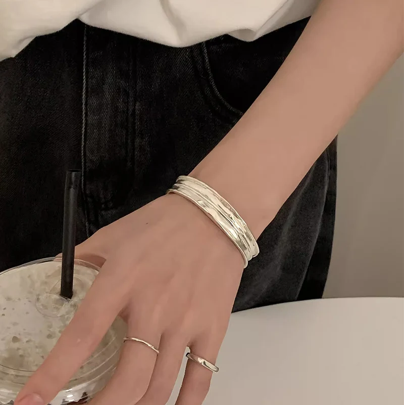 Foxanry Matte Texture Cuff Bracelets For Women Couples Minimalist Fashion Personality Elegant Handmade Party Jewelry Accessories