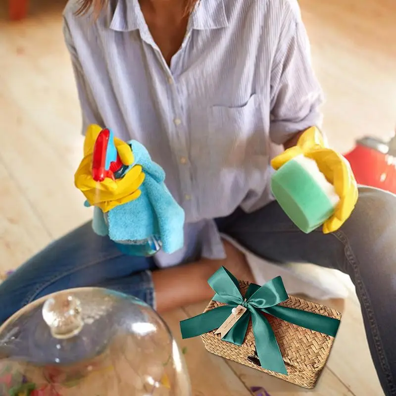 Mão Tecido Rattan Vime Cesta, Retangular Desktop Storage Box, Guarda-roupa e Prateleira