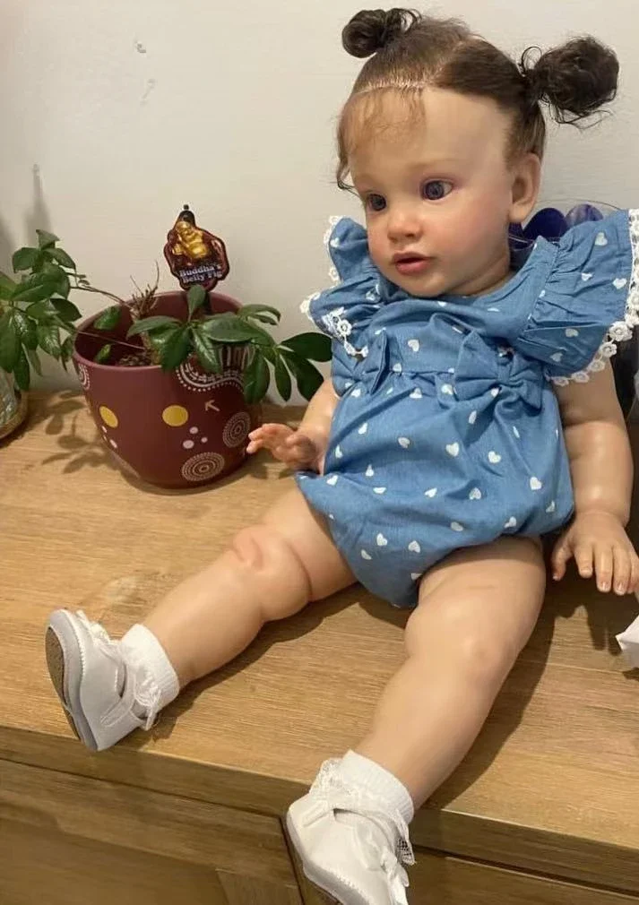 26''artiste peinture Reborn bébé Pippa avec cheveux bruns enracinés à la main déjà fini poupée avec différentes poupées habillées pour fille