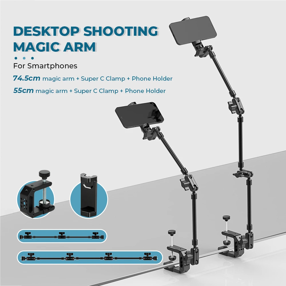 

CAMVATE Magic Arm with Crab Clamp Kit Adjustable Desktop Tripod Mount, Articulating Friction Arm for Smartphones Webcams Action