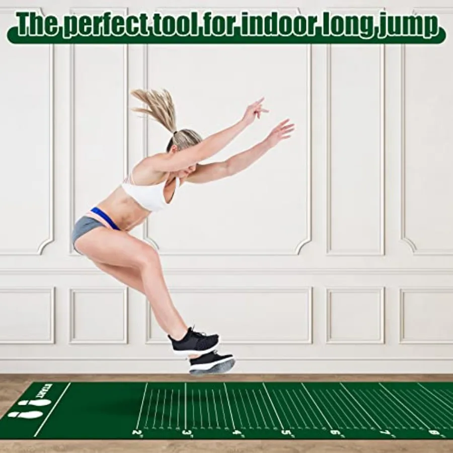 Long Jump Mat for Gym School Home Use: Carpeted Non-Slip Surface with Hash Marks Blue Durable PVC Foam Core view 2