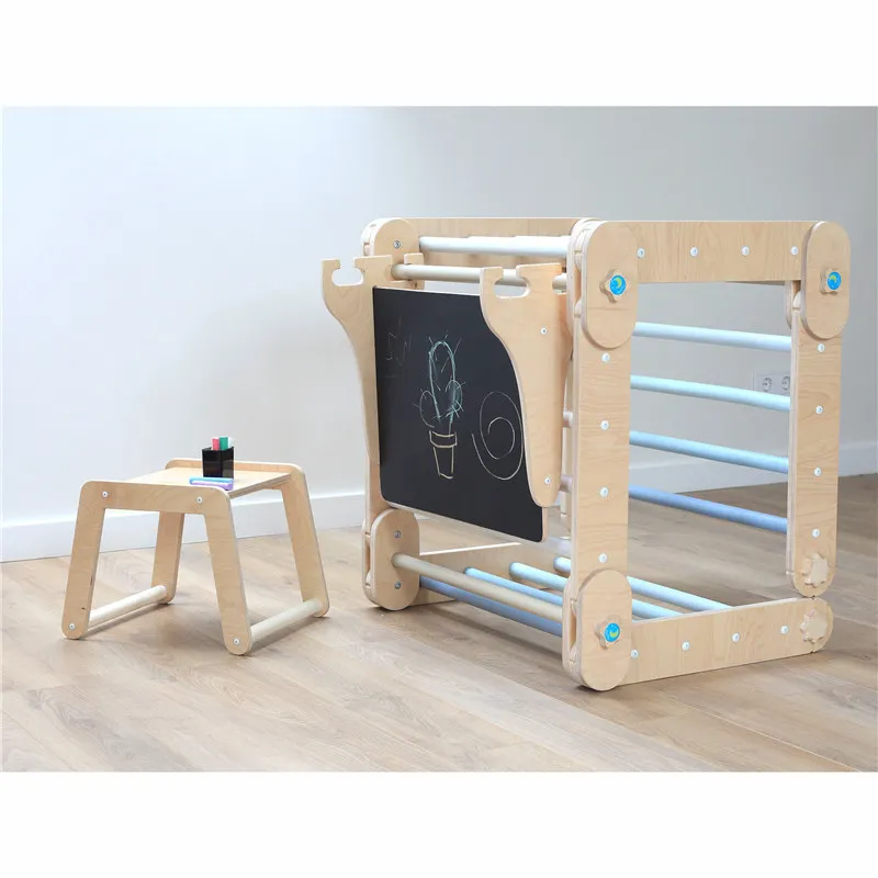 Table and chairs with blackboard deformable triangle