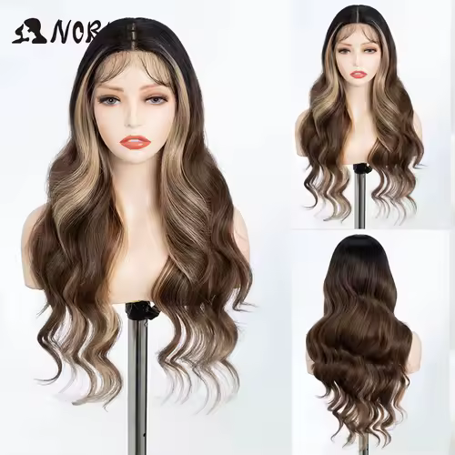 Noble 13x4 Lace Front Wig Synthetic 28 inch Long wavy ombre blonde Wigs For Women Ombre Lace Front Wig Synthetic Lace Front Wig - Image 12