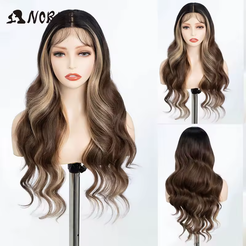 Noble 13x4 Lace Front Wig Synthetic 28 inch Long wavy ombre blonde Wigs For Women Ombre Lace Front Wig Synthetic Lace Front Wig - Image 12