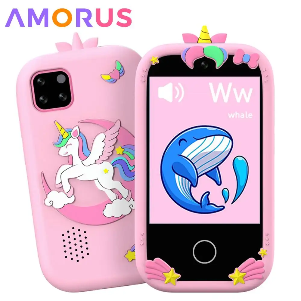 Inteligentny telefon dla dzieci, zabawki z aparatem, aparat cyfrowy, zabawki edukacyjne dla dziewczynek i chłopców w wieku 3-8 lat, ekran dotykowy, jednorożec, telefon dla niemowląt, odtwarzacz MP3