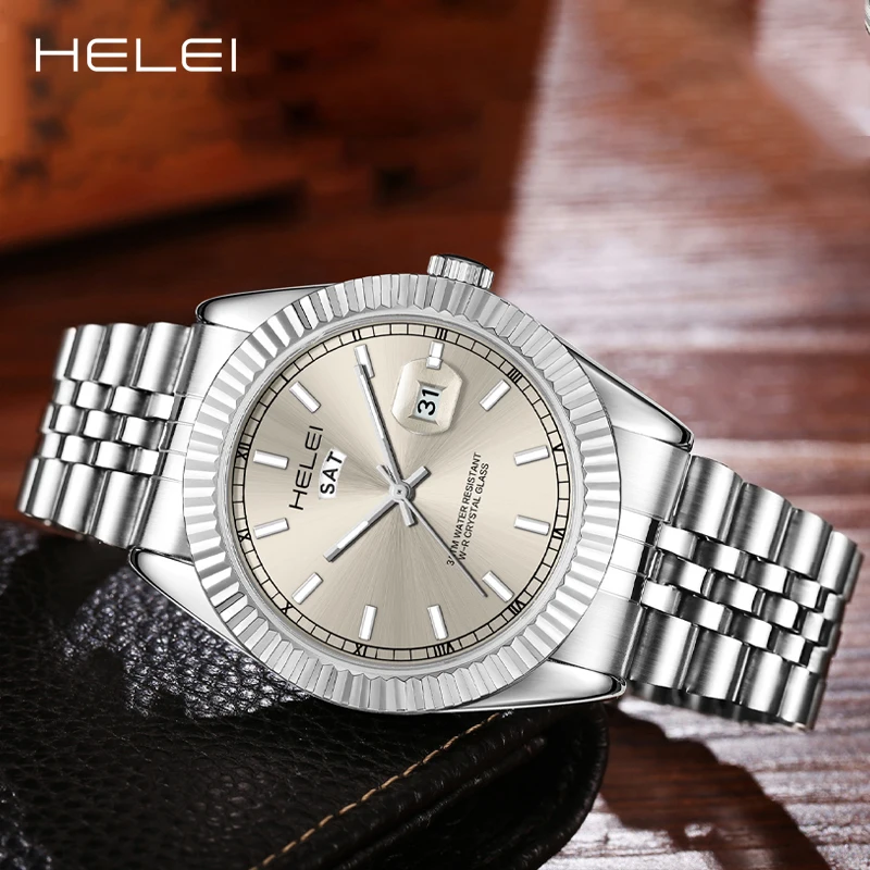 HELEI Hot Models 2024 Men's Watches Top brand Luxury Casual Quartz Watches Stainless Steel waterproof Wristwatch For Men Reloj