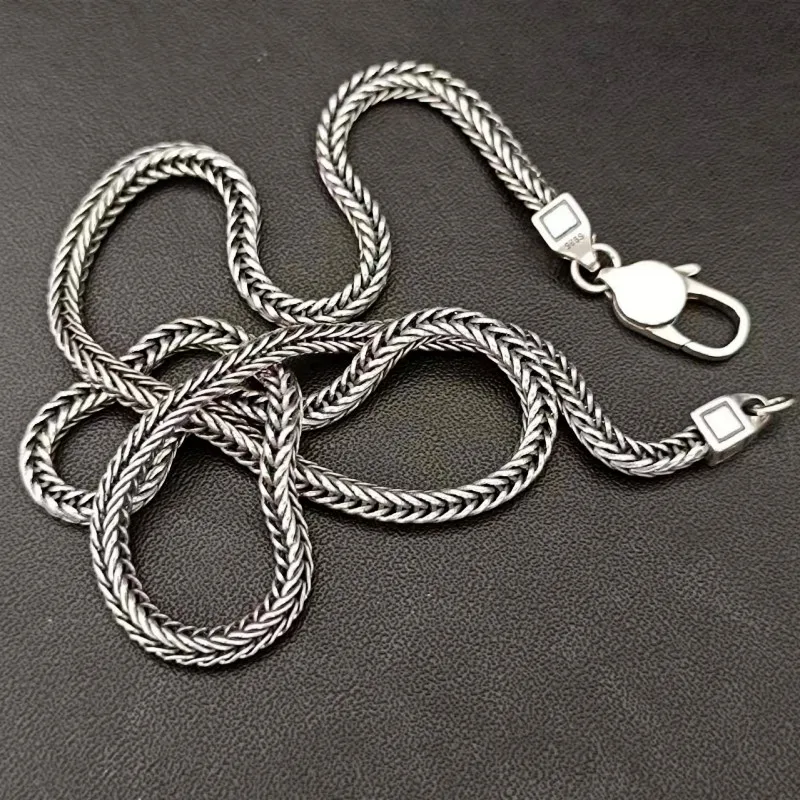 

S925 Sterling Silver Necklaces for Man Women Retro Foxtail Chain 4mm Horsewhip-chain New Fashion Punk Jewelry Wholesale