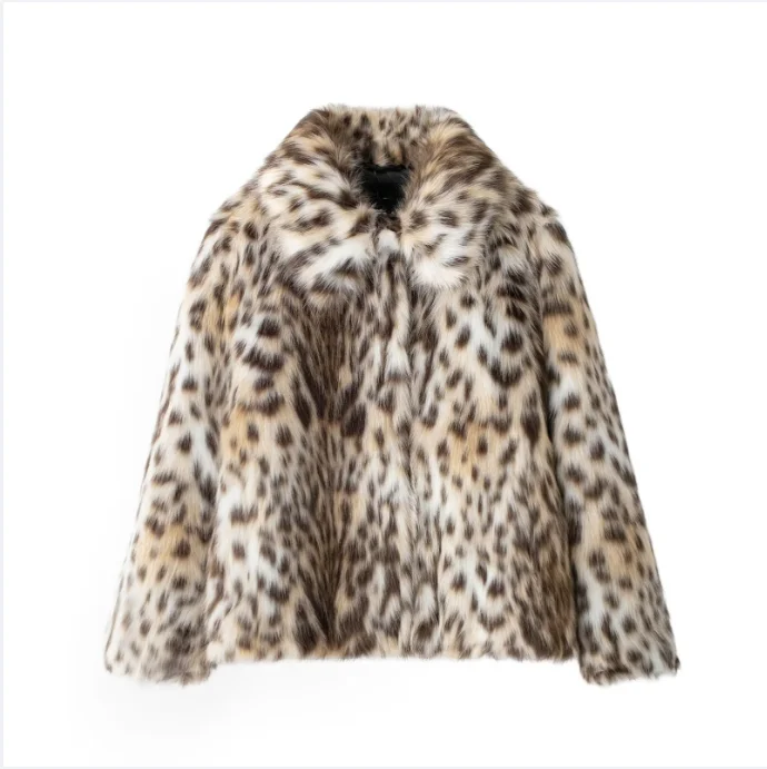 Women's Fall/Winter 2025 leopard print Bomber Jacket lapel button-down faux fur effect fashion casual short coat