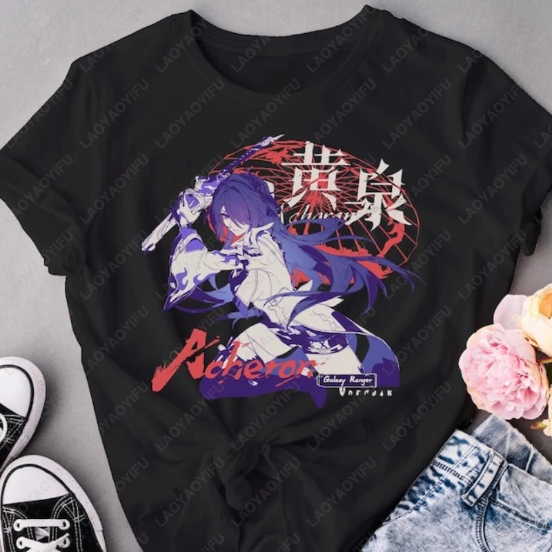 Acheron Vintage Graphic Aesthetic Unisex TShirt Men Women Cotton Camisetas Honkai Star Rail Streetwear Subtle Monochrome Tops