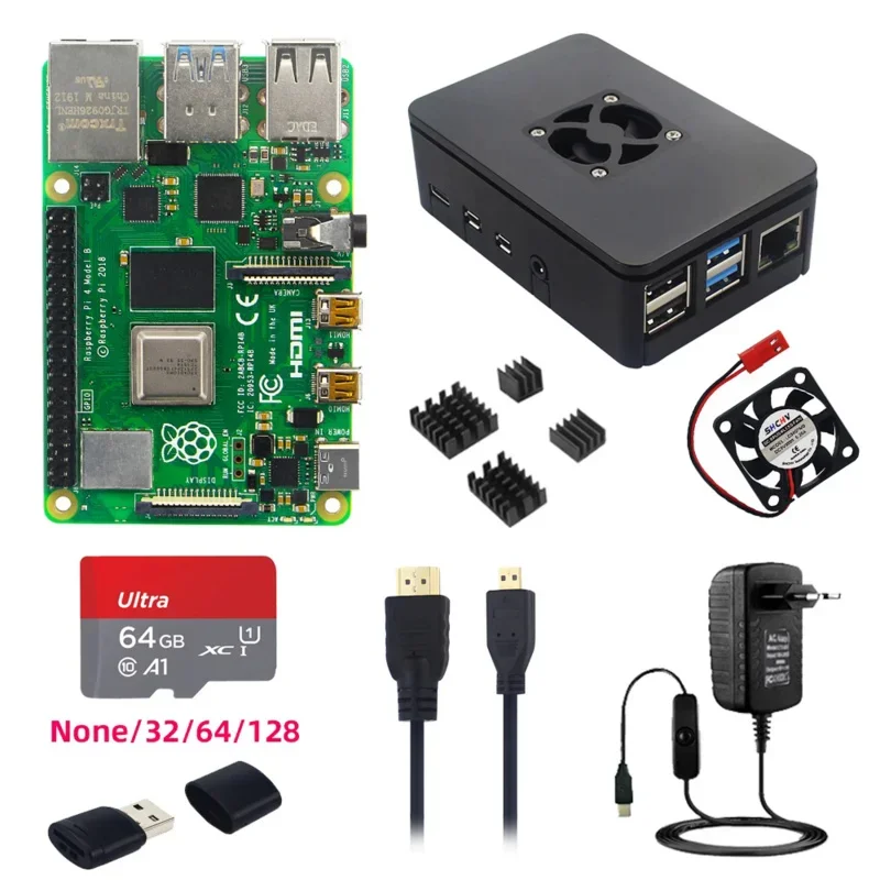 

Raspberry Pi 4 Model B 8G 4G 2G 1 GB RAM чехол Fan, радиатор питания, дополнительно 32 64 128 GB TF карта для RPI 4