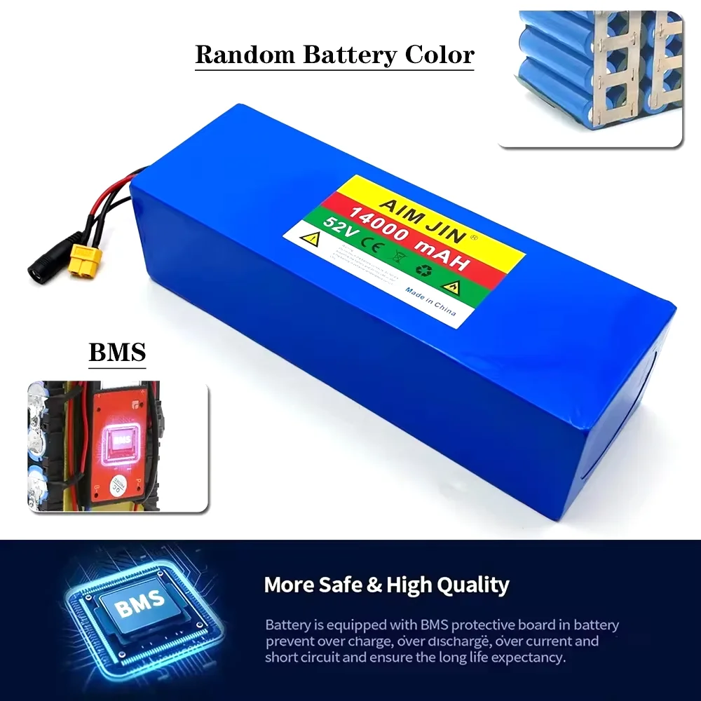

14S3P Rechargeable Lithium Battery Pack Cells with Built-in BMS & Overcharge Protection, Durable for 1000W Scooters 52V 10.5Ah