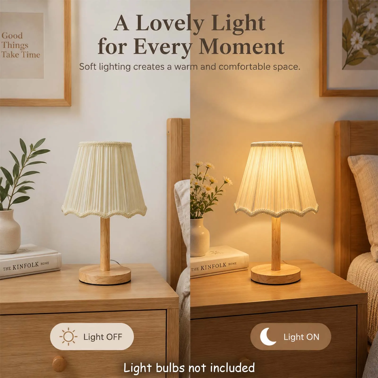 Retro Wavy Fringe Table Lamp, Pleated Cone Shade for Bedroom Nightstand Living Room