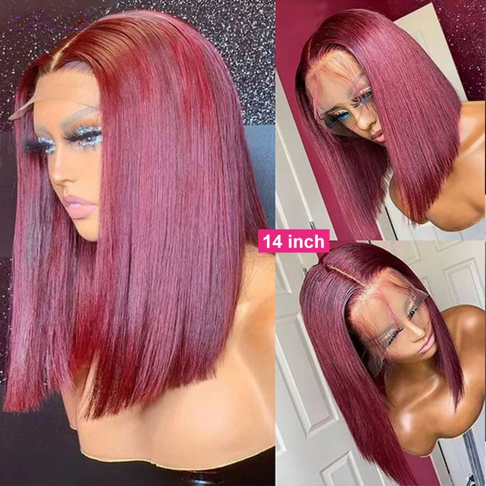 Burgundy HD Transparent Lace Front Human Hair Wigs 99J Red Straight 13x6x1 Lace Front Wig For Women Pre Plucked Highlight  Wig