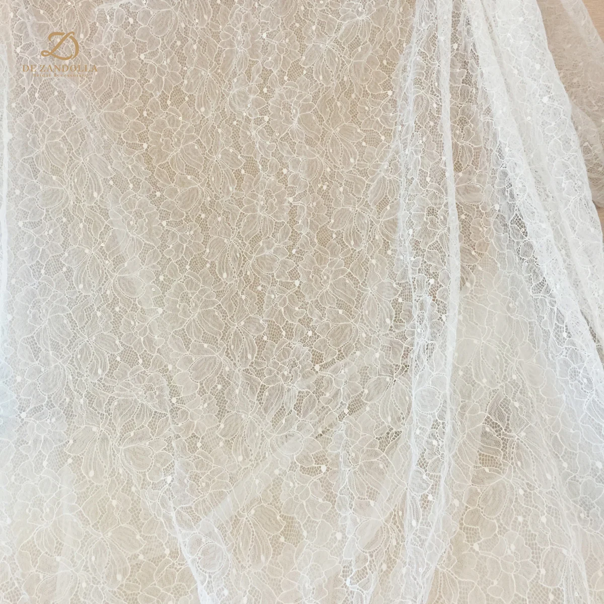 Off-white francese ricamo pizzo da sposa paillettes rigide Tulle tessuto floreale moda matrimonio ciglia pizzo larghezza 150cm 1 Yard