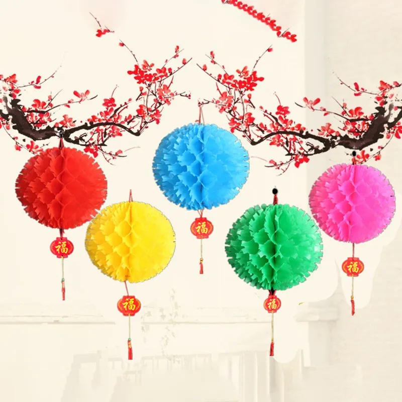 Traditional Paper Ball Pendant for Chinese New Year Colorful Hanging Festival Lantern for Home Decor Indoor Outdoor Shop Tree