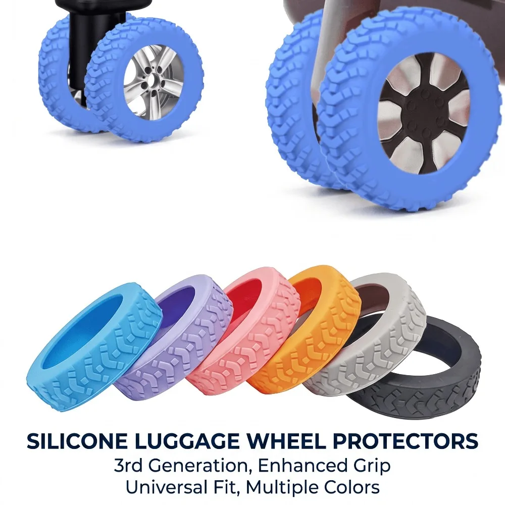 8pcs Silicone Luggage Wheel Covers, Shockproof Quiet Protectors, Non-Slip Machine-Washable Caps in 6 Colors for Suitcases Set