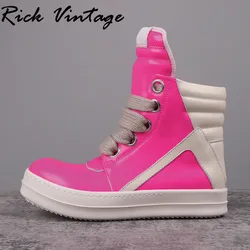 Rick Vintage Ankle Boots Jumbo Lace Up Thick Sole Pink Ro Luxury Designer Sneakers Leather Men Women Ankle High Top Casual Shoes