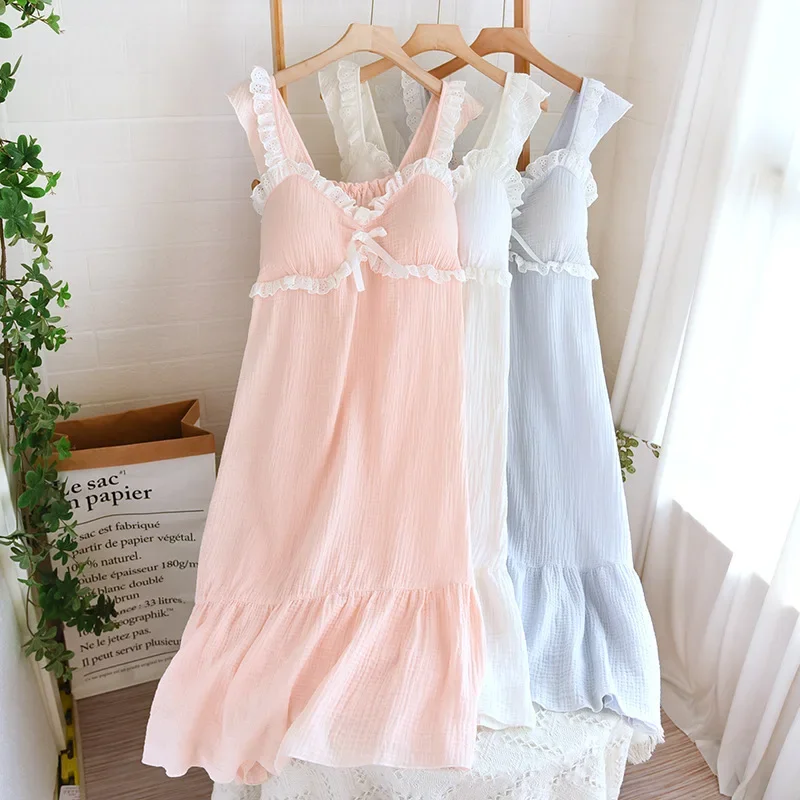 Women Cotton Solid Color Long Nightgown Spring Summer Autumn Casual Sleepwear Loose Cool Night Dress For Ladies Home Loungewear