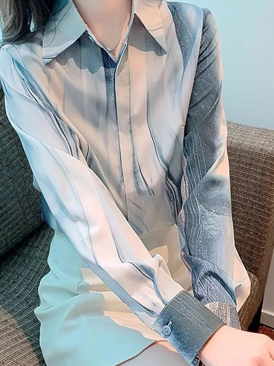 

aduated Color Design Loose Long Sve Collar Women's irt Spring Autumn Casual Sle Faion Upperwear