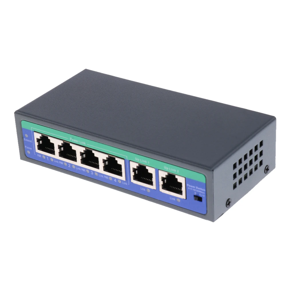 OMTiG 10/100Mbps 4 POE Port & 2 Upk Power Over Ethernet Switch Adapter DC 12-55V