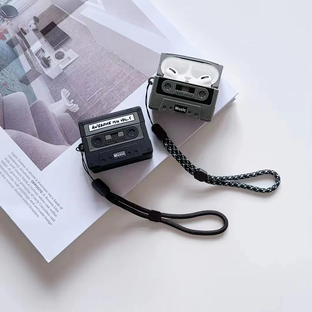 Cartoon Classic Music Tape Style Design for Airpods Pro 2nd Gen Wireless Bluetooth Protective Case with Lanyard For airpods Pro2