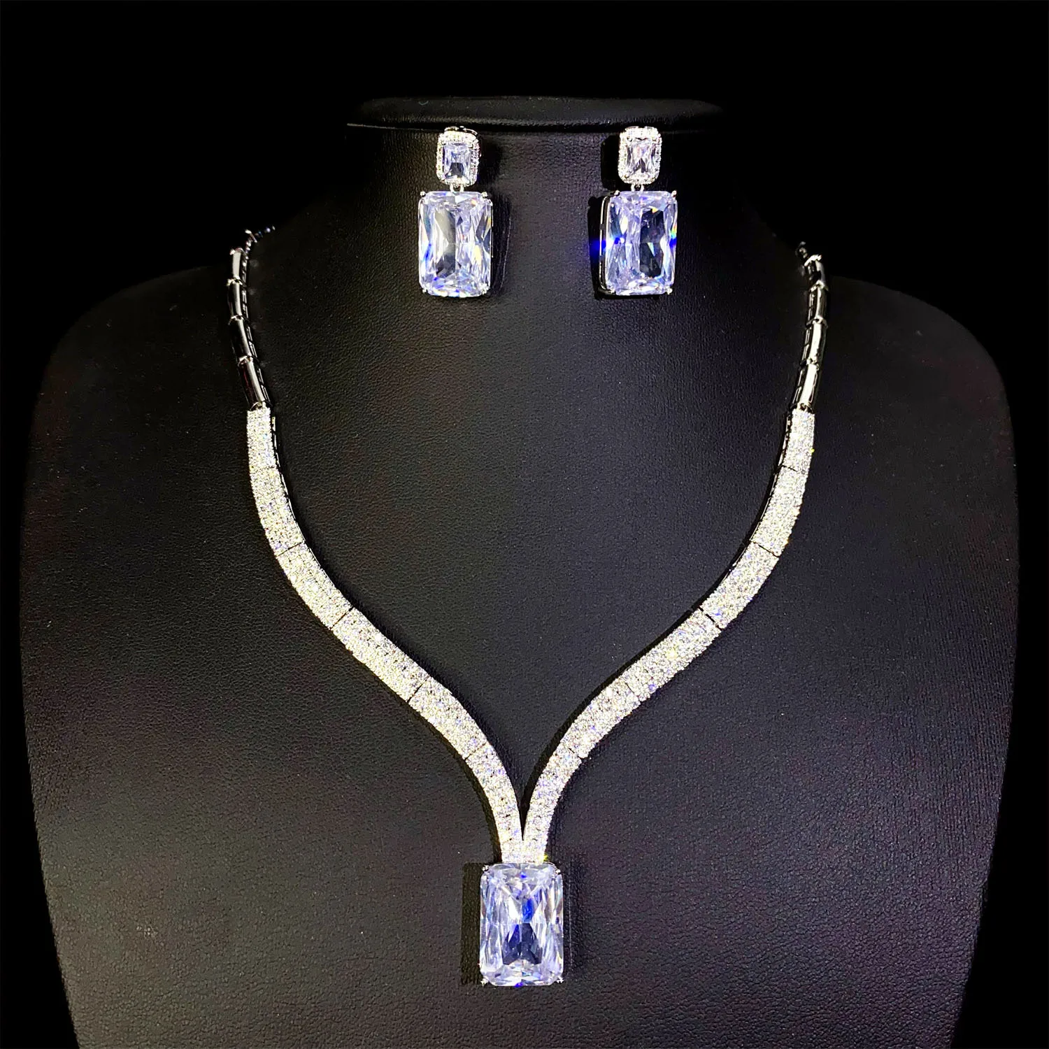 HIBRIDE French Exquisite Bridal Women's Jewellery Set Necklace Earrings Dress Party Evening Party Hundred with Jewellery S-512