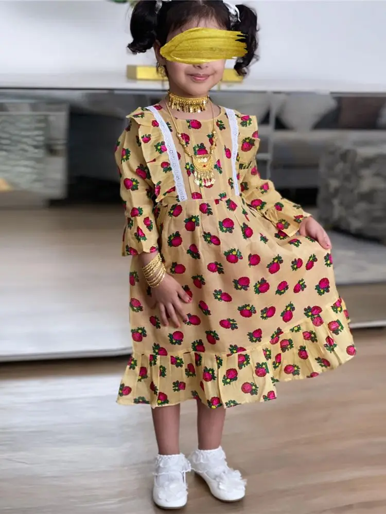 Ramadan Eid Girls Dress Kaftans Kids Abaya Dubai Arabic Turkey Islam Pakistan Muslim Dress Abayas Children Robe Arabe Musulmane