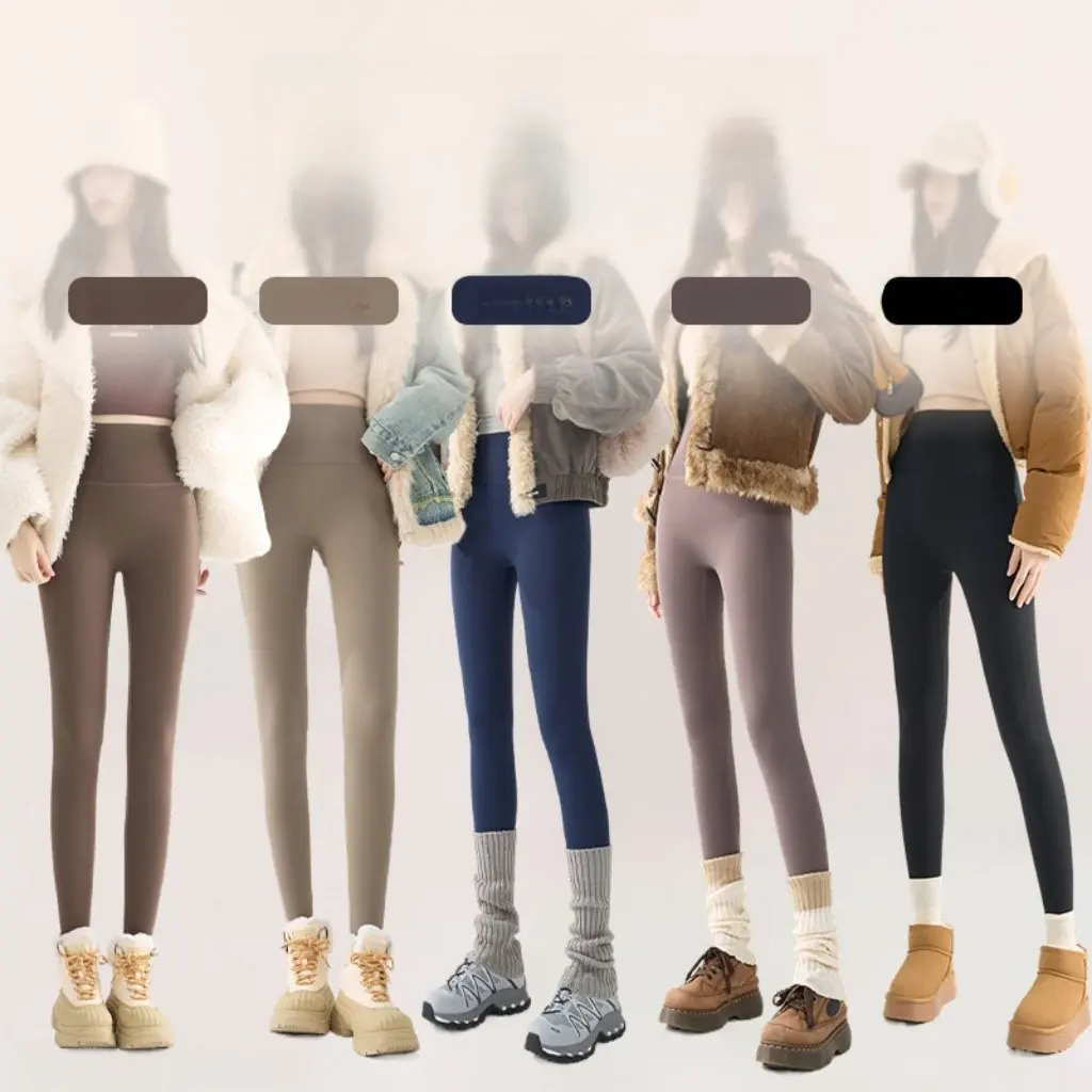 กางเกงขายาวทรงบาร์บี้ ผ้าฟลีซบุขนหนานุ่ม เอวสูง ช่วยยกกระชับสะโพก อุ่นสบาย เหมาะสำหรับฤดูใบไม้ร่วงและฤดูหนาว สำหรับผู้หญิงไซส์พลัส