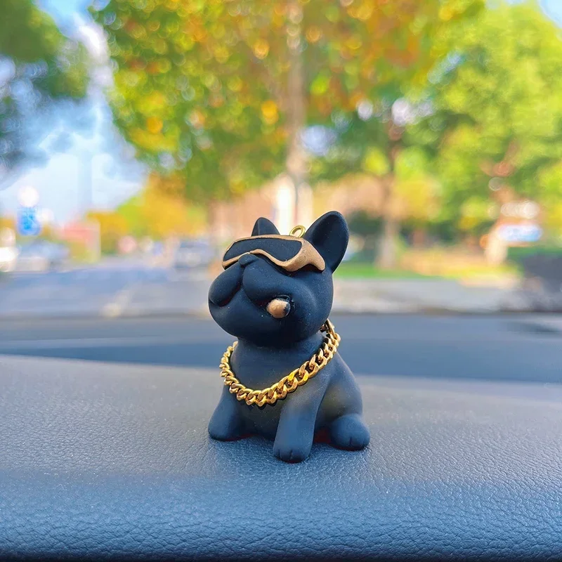 

Anime Personality Bulldog Car Interior Decoration Trend Sunglasses Bulldog Auto Center Console Ornaments For Car Accessories