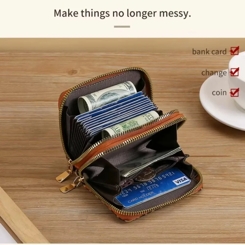 Fashion Leopard Print Short Wallet Double Zipper PU Leather Coin Purse Multi Card Slot Large Capacity ID Holder For Women