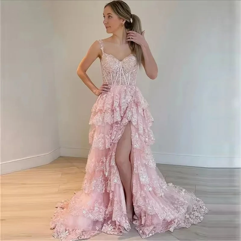 Customized Customized Graceful Exquisite Unique Delicate Tulle Hi-Lo wedding Dresses Fashion Tiered Ruffle Modern Bridal Gown
