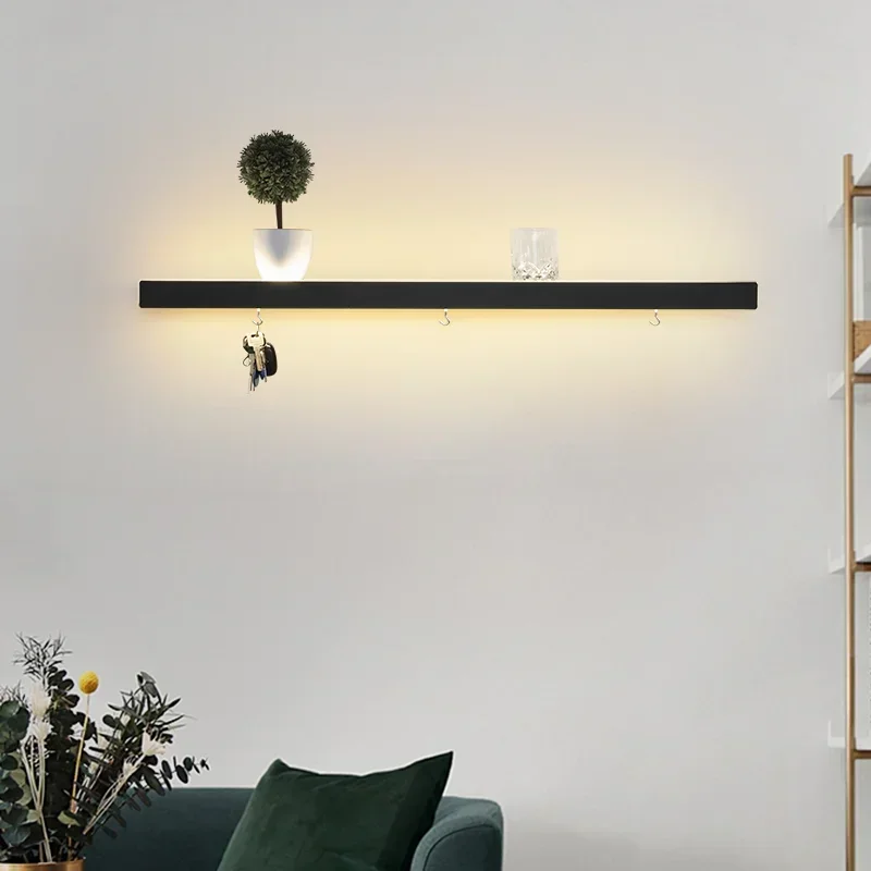 Modern Minimalist Acrylic Led Wall Lamps With Hooks Door Shelves Background Long Strip Decoration Bedroom Bedside Lights