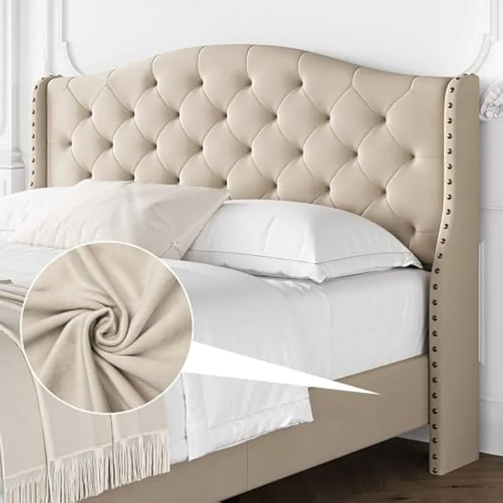 Queen Size Bed Frame with Headboard,  Queen Bed Frame with Headboard and Footboard, Upholstered Platform Bed image 4