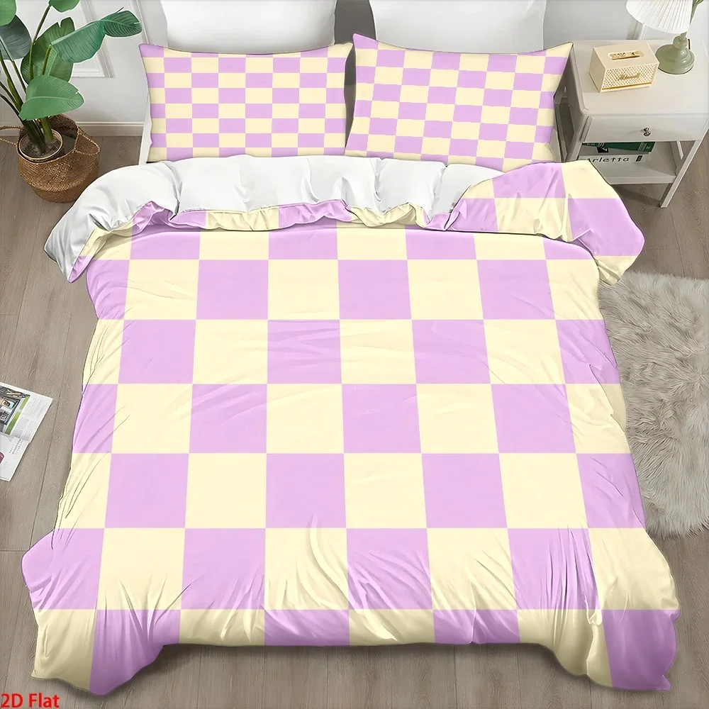 3Pc Fresh Purple-Yellow Checkerboard Duvet Cover Set (1*Duvet Cover + 2*Pillowcases), Three-Piece Bedding Set Suitable for All Seasons, Machine Washable, Large Duvet Cover Set with Invisible Zipper Design, Personal Bedspread for Home, Dorm, Master Bedroom, Guest Room, Ins Style Simple Plaid Bedding Set, Skin-Friendly Breathable Home Bedding Set, Hot-Selling Plaid Bedding Set, Nordic Style Bedroom Bedspread Set, Single Bed Cover Set for Student Dorm, Expandable Personal Bed Cover Set