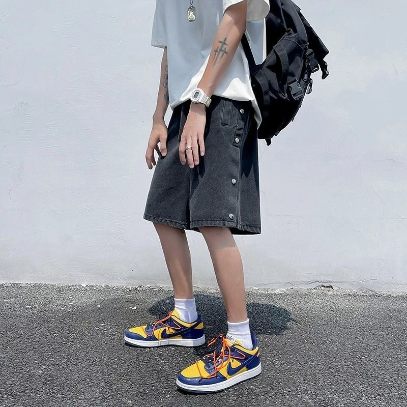 Men's Fashionable Button Fly Denim Shorts for Summer Lightweight Breathable Loose Fit Wide Leg Mid-Length Casual Versatile Wear