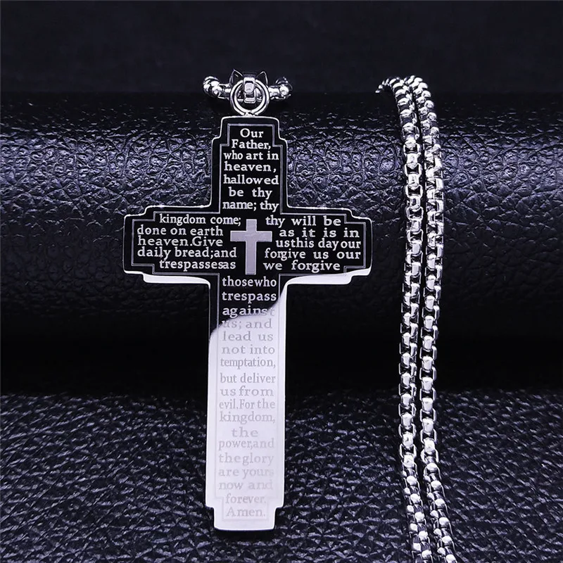 ZAKOL Trendy Cross Crucifix Bible Stainless Steel Necklaces For Women Men Gold & Silver Color Metal Clavicle Chain Jewelry image 2