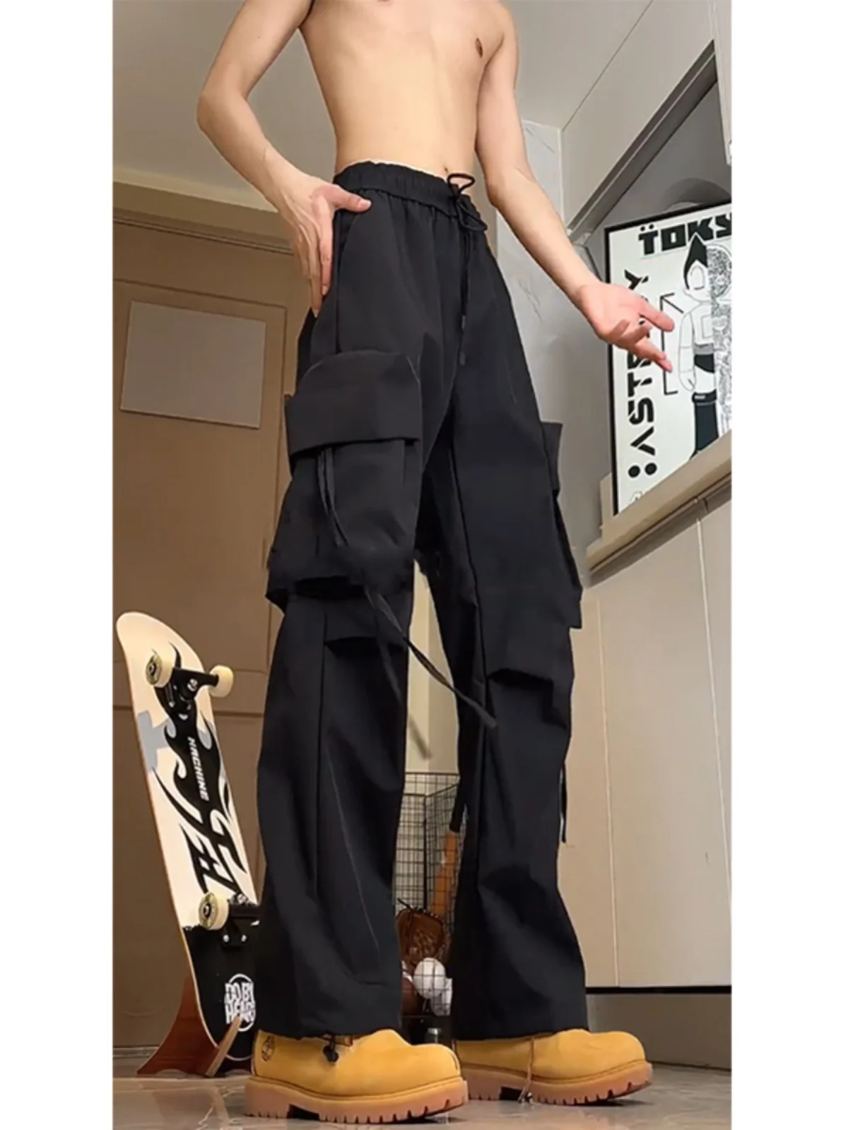 

Мужские летние рабочие брюки American Sle Qui Dry Ice Silk с большими карманами и шнурком, функциональные ветрозащитные брюки для активного отдыха